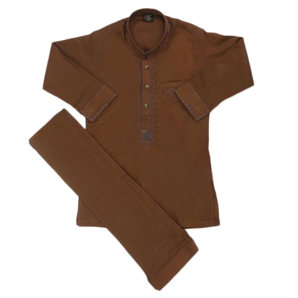 Boys Embroidered Shalwar Suit - Brown, Kids, Boys Shalwar Kameez, Chase Value, Chase Value