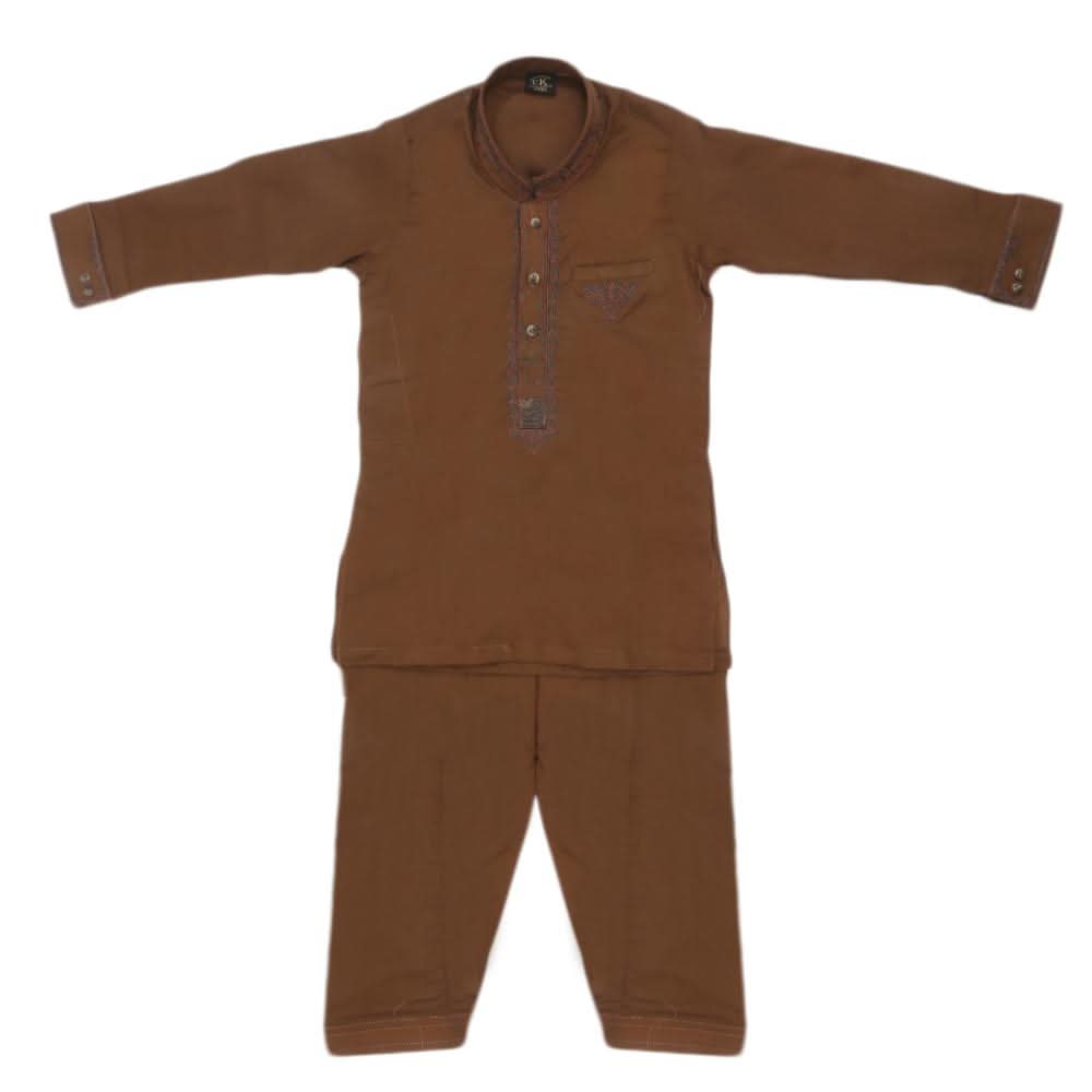 Boys Embroidered Shalwar Suit - Brown, Kids, Boys Shalwar Kameez, Chase Value, Chase Value