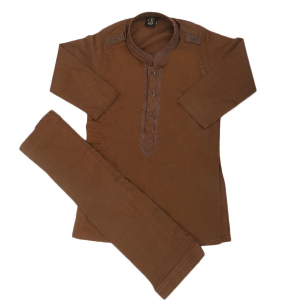 Boys Embroidered Shalwar Suit - Brown, Kids, Boys Shalwar Kameez, Chase Value, Chase Value