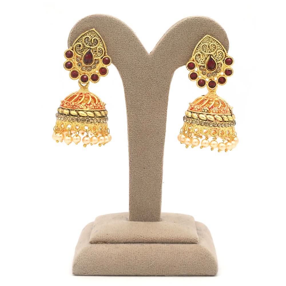 Women's Jhumki - Golden Red, Women, Earrings & Tops, Chase Value, Chase Value