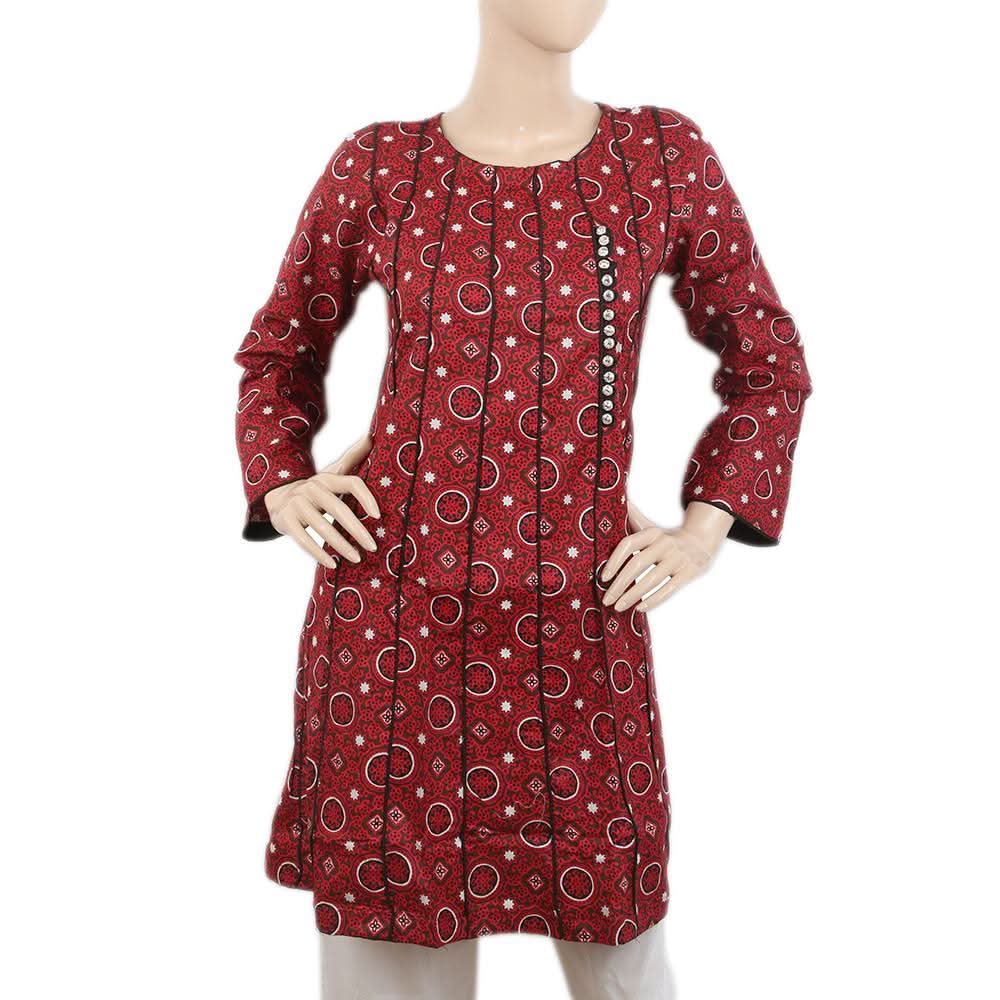 Women's Printed Cotton Kurti - Maroon, Women, Ready Kurtis, Chase Value, Chase Value