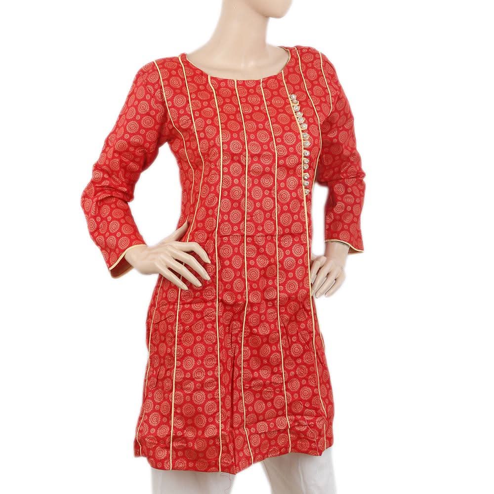 Women's Printed Cotton Kurti - Red, Women, Ready Kurtis, Chase Value, Chase Value