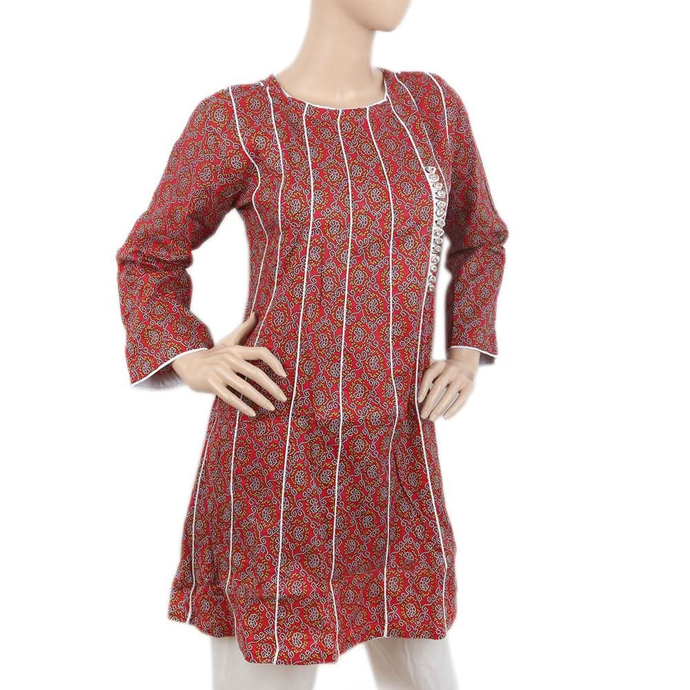 Women's Printed Cotton Kurti - Red, Women, Ready Kurtis, Chase Value, Chase Value