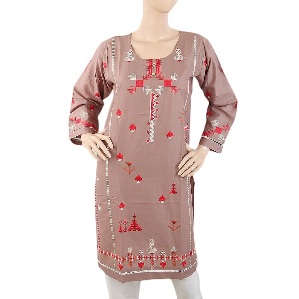 Women's Embroidered Kurti - Brown, Women, Ready Kurtis, Chase Value, Chase Value