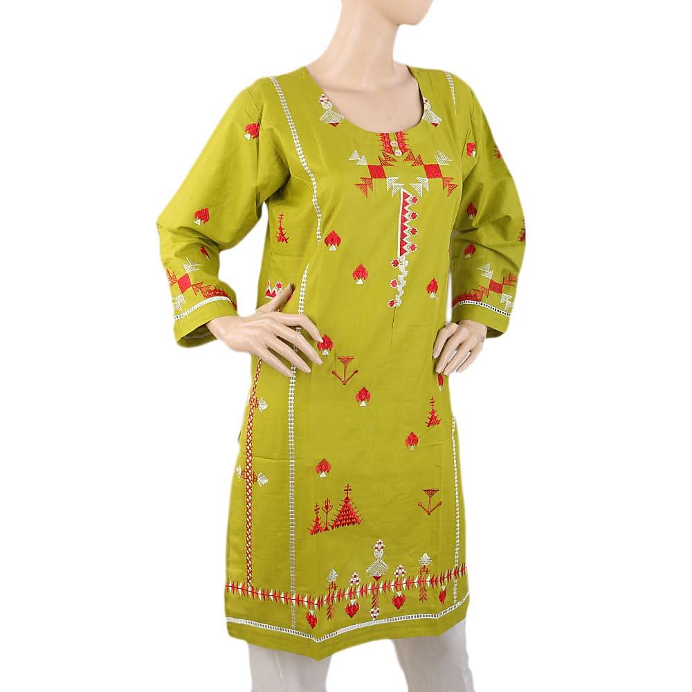 Women's Embroidered Kurti - Light Green, Women, Ready Kurtis, Chase Value, Chase Value