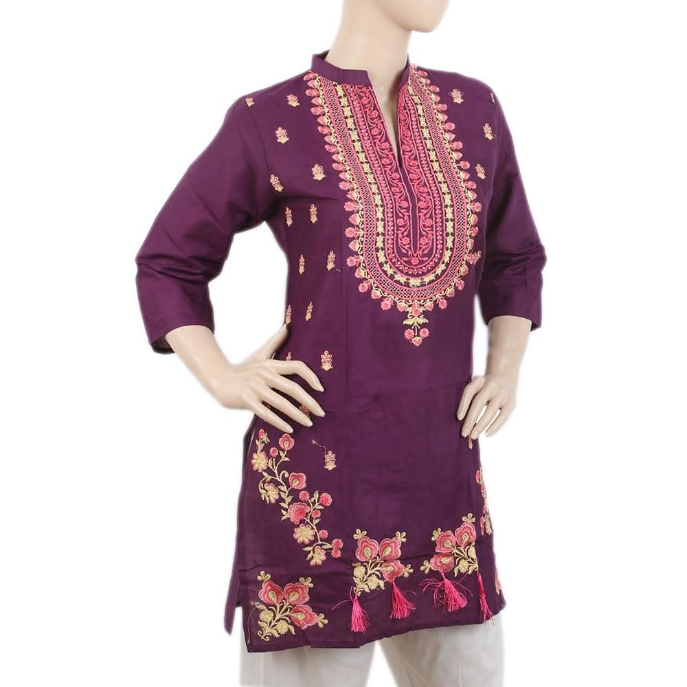 Women's Embroidered Kurti - Purple, Women, Ready Kurtis, Chase Value, Chase Value