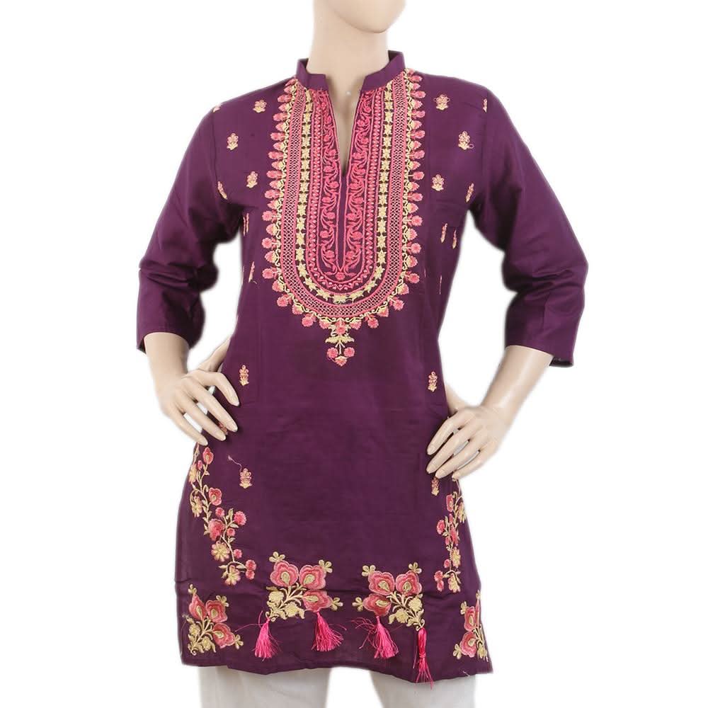 Women's Embroidered Kurti - Purple, Women, Ready Kurtis, Chase Value, Chase Value