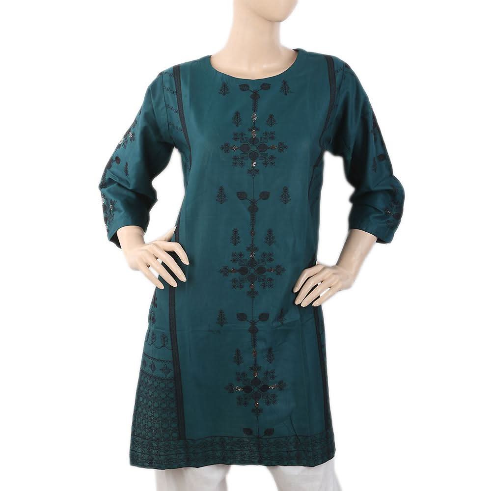 Women's Embroidered Kurti - Steel Green, Women, Ready Kurtis, Chase Value, Chase Value