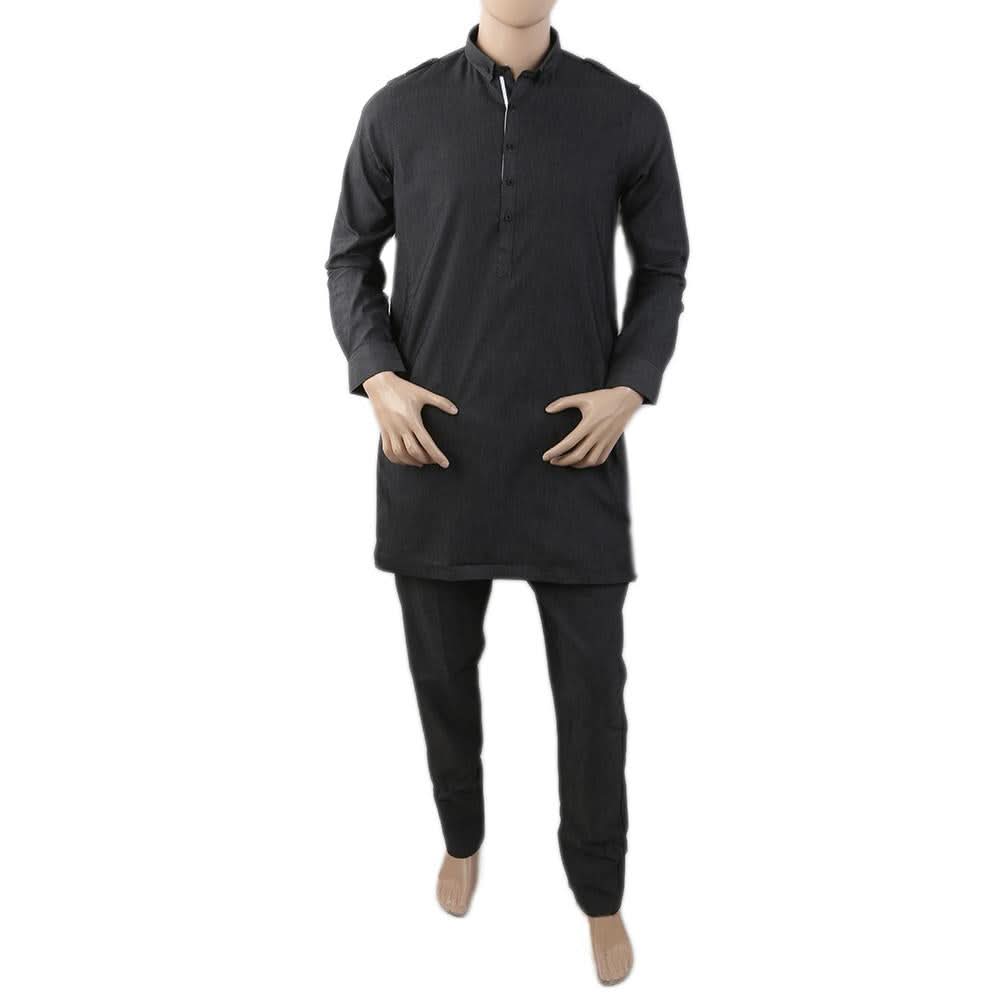 Men's Mashriq Slim Fit Short Kurta Pajama Fancy - Dark Grey, Men, Shalwar Kameez, Chase Value, Chase Value