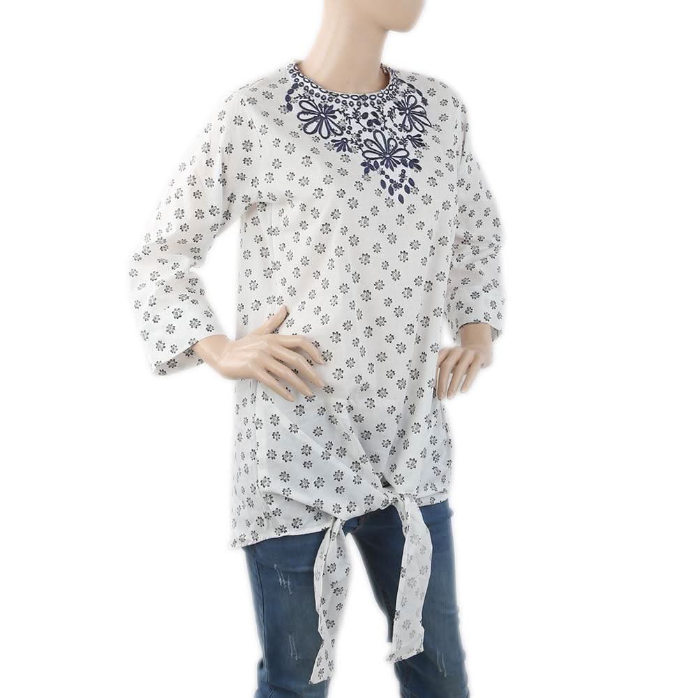 Women's Embroidered Stripe Top With Cut Daman - White, Women, T-Shirts And Tops, Chase Value, Chase Value