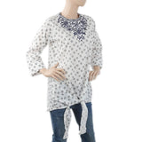 Women's Embroidered Stripe Top With Cut Daman - White, Women, T-Shirts And Tops, Chase Value, Chase Value