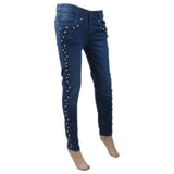 Women's Denim Pant With Pearl - Light Blue, Women, Pants & Tights, Chase Value, Chase Value