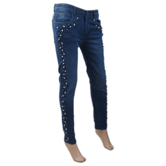 Women's Denim Pant With Pearl - Light Blue, Women, Pants & Tights, Chase Value, Chase Value