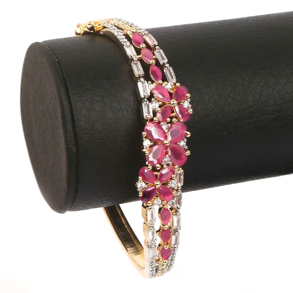 Women's American Diamond Kara Bracelet - Maroon Golden, Women, Bangles & Bracelets, Chase Value, Chase Value