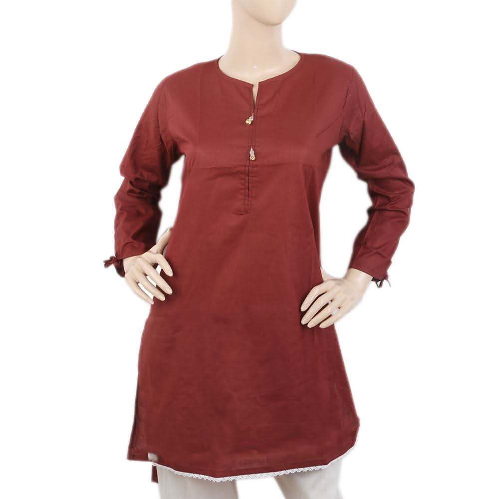 Women's Kurti with Lace - Maroon, Women, Ready Kurtis, Chase Value, Chase Value