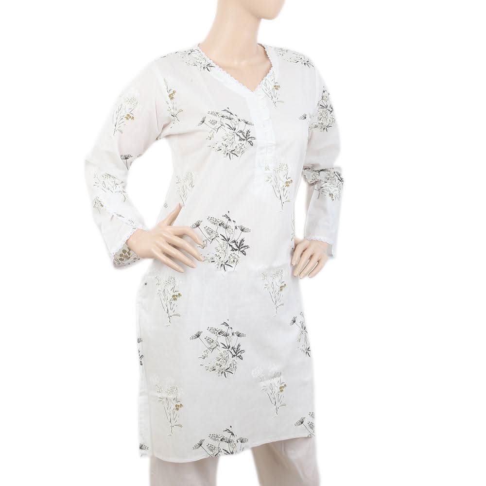Women's Kurti with Lace -D - White, Women, Ready Kurtis, Chase Value, Chase Value