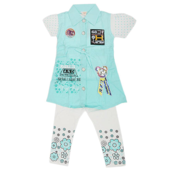 Girls Half Sleeves Suit  6784 - Cyan, Kids, Girls Sets And Suits, Chase Value, Chase Value