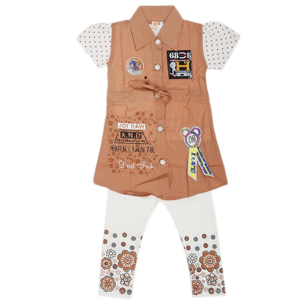 Girls Half Sleeves Suit  6784 - Light Brown, Kids, Girls Sets And Suits, Chase Value, Chase Value