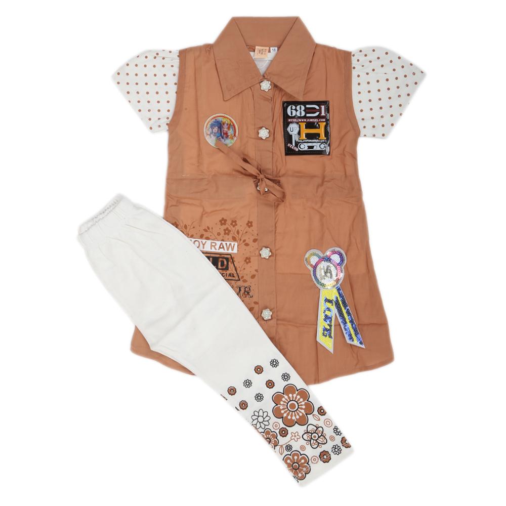 Girls Half Sleeves Suit  6784 - Light Brown, Kids, Girls Sets And Suits, Chase Value, Chase Value