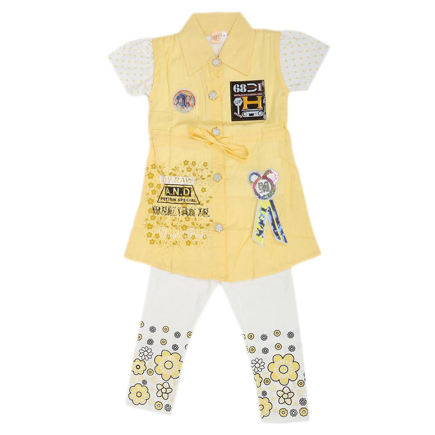Girls Half Sleeves Suit  6784 - Yellow, Kids, Girls Sets And Suits, Chase Value, Chase Value