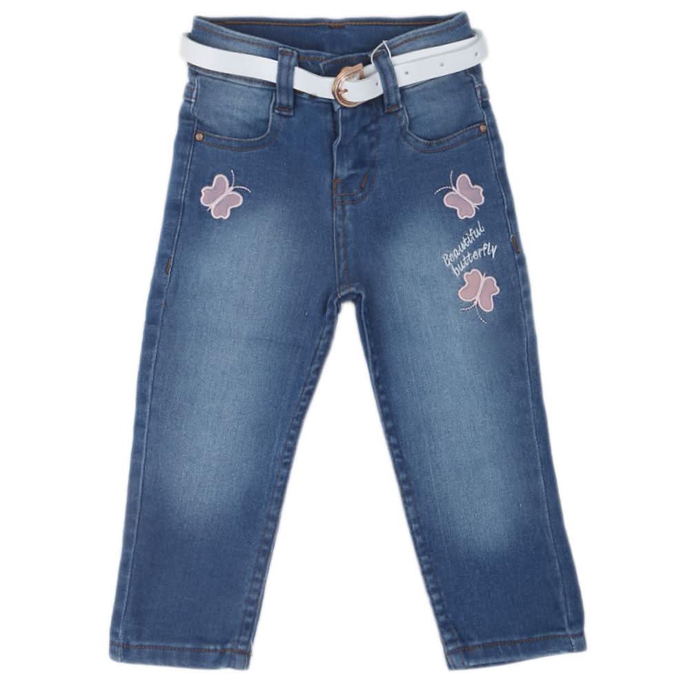 Girls Applique Denim Pant 534  - Blue, Kids, Girls Pants And Capri, Chase Value, Chase Value