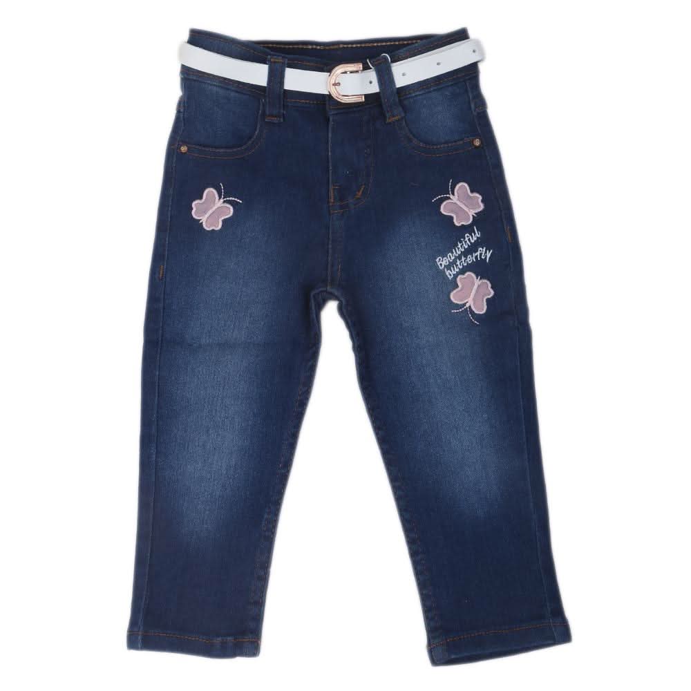 Girls Applique Denim Pant 534  - Dark Blue, Kids, Girls Pants And Capri, Chase Value, Chase Value