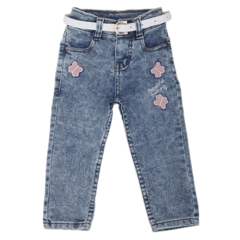 Girls Applique Denim Pant 534  - Light Blue, Kids, Girls Pants And Capri, Chase Value, Chase Value