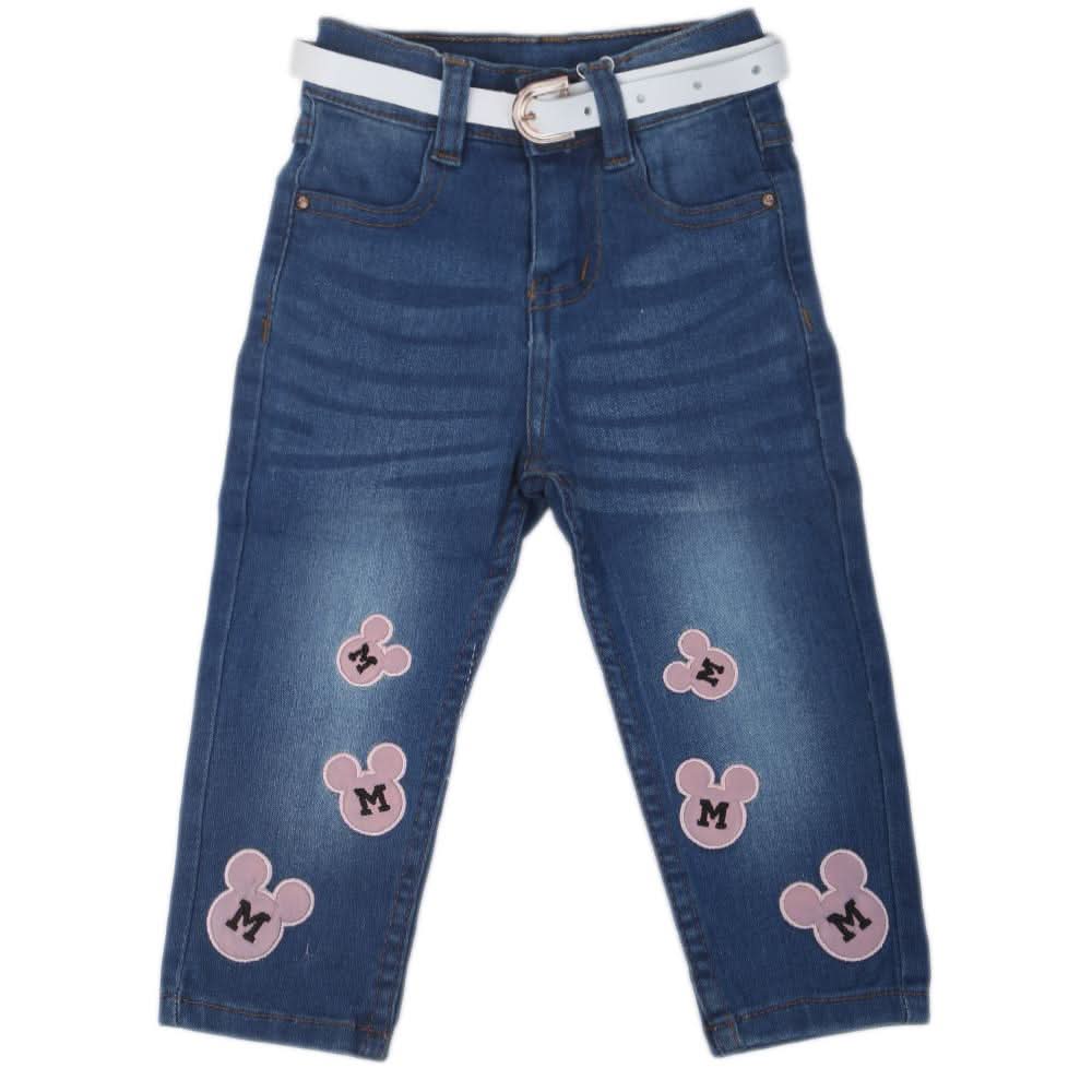 Girls Applique Denim Pant 535  - Blue, Kids, Girls Pants And Capri, Chase Value, Chase Value