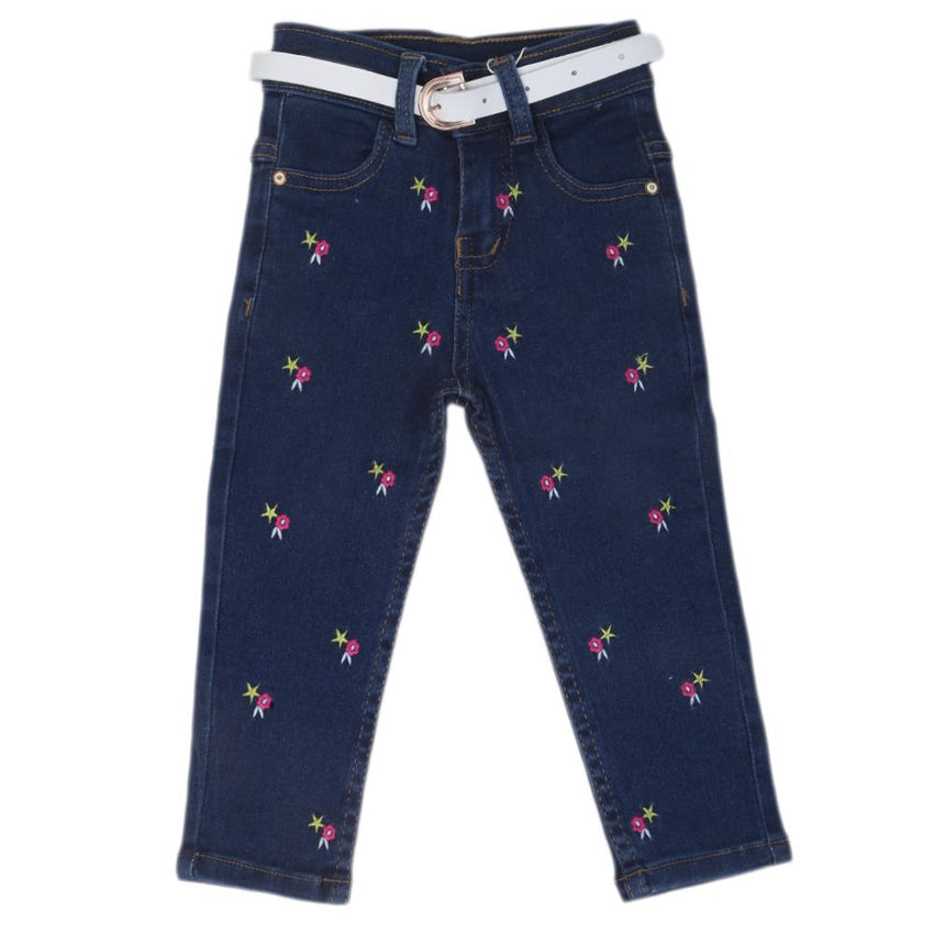 Girls Embroidered Denim Pant - Blue, Kids, Girls Pants And Capri, Chase Value, Chase Value