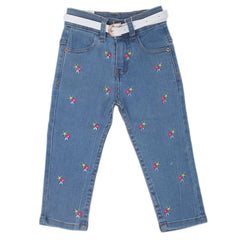 Girls Embroidered Denim Pant - Light Blue, Kids, Girls Pants And Capri, Chase Value, Chase Value