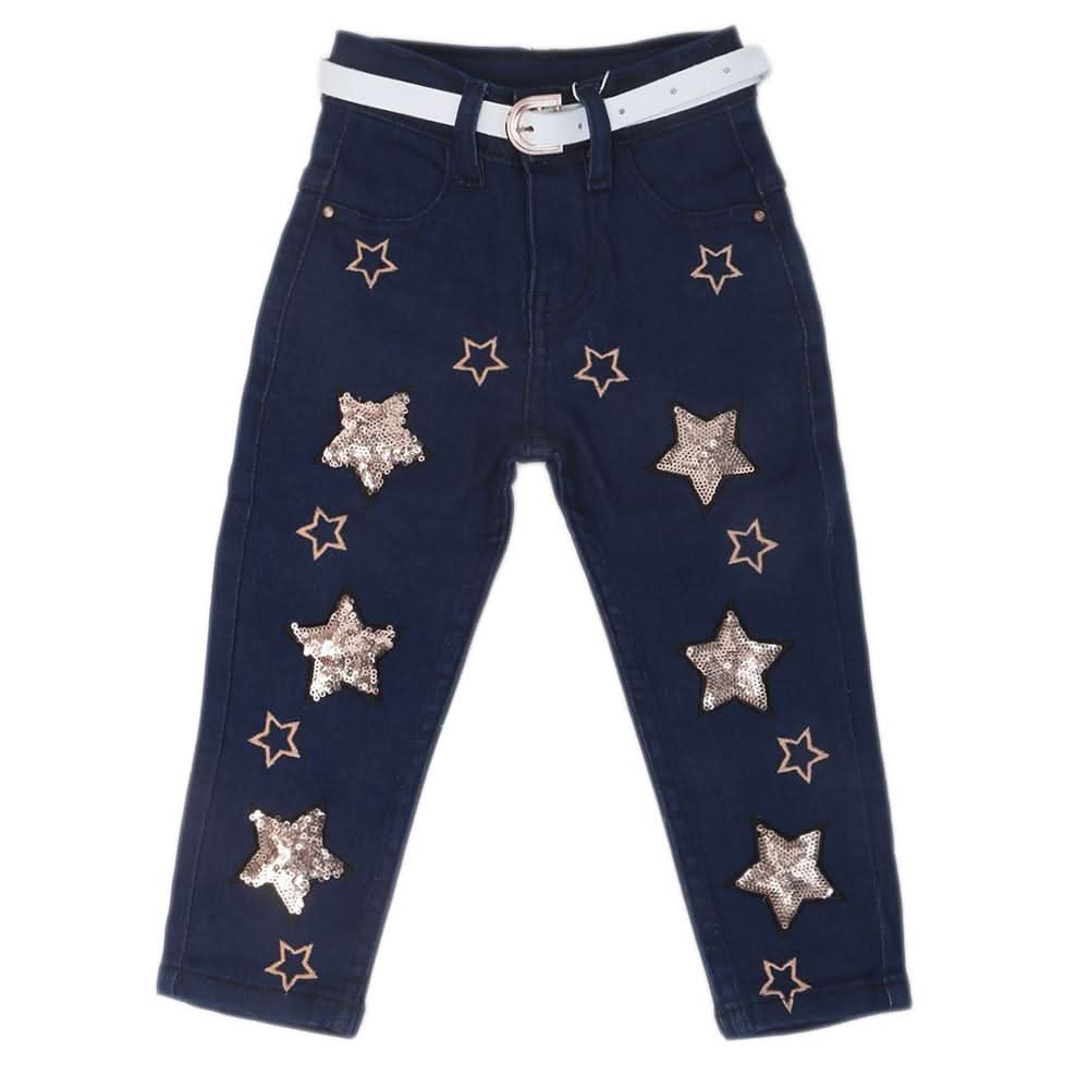 Girls Sequence Denim Pant 528  - Dark Blue, Kids, Girls Pants And Capri, Chase Value, Chase Value