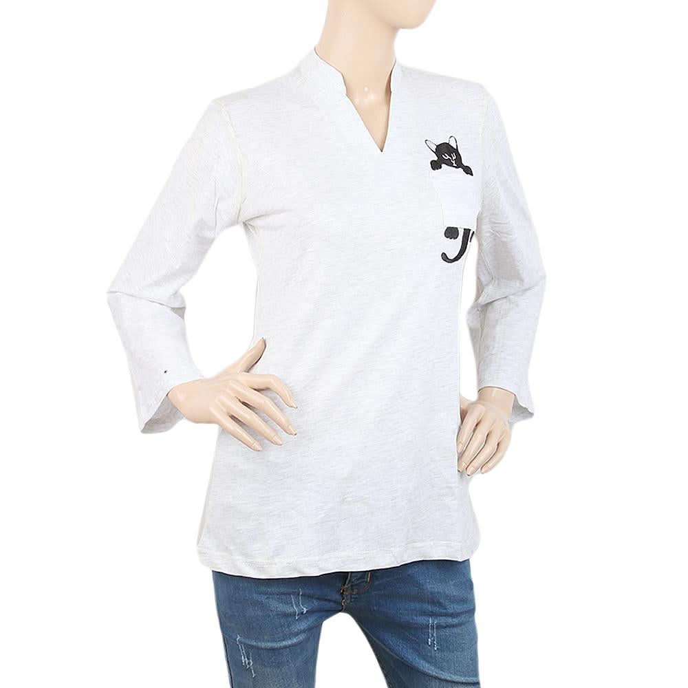 Women's  Embroided Top With Front Pocket ( Zel) - Grey, Women, T-Shirts And Tops, Chase Value, Chase Value
