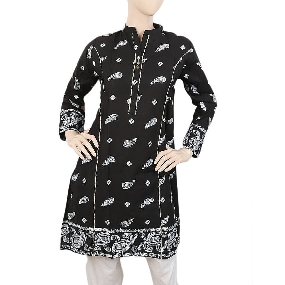Women's Dobby Printed Kurti -Wqb-5026-H - Black, Women, Ready Kurtis, Chase Value, Chase Value