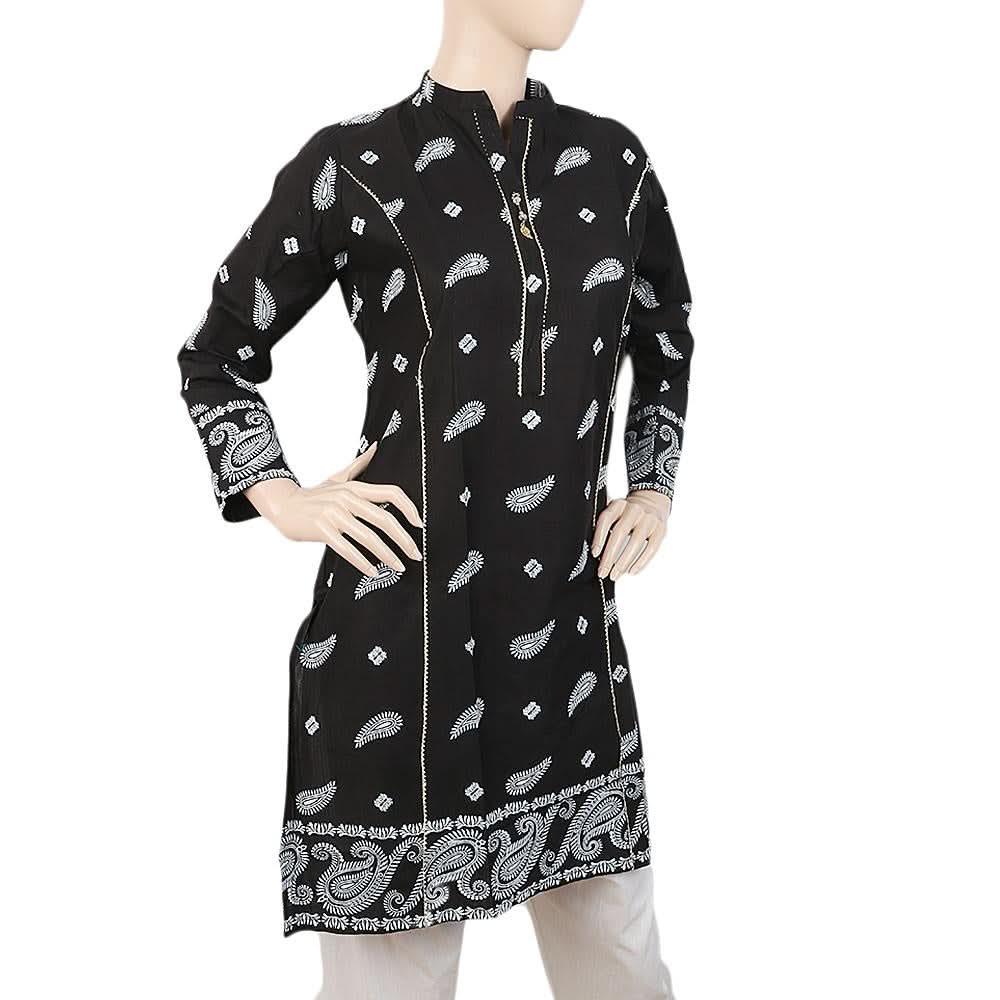 Women's Dobby Printed Kurti -Wqb-5026-H - Black, Women, Ready Kurtis, Chase Value, Chase Value