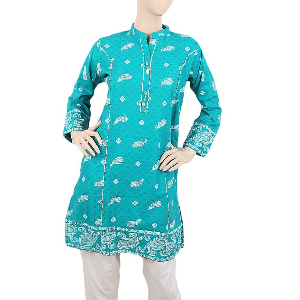 Women's Dobby Printed Kurti -Wqb-5026-H - Green, Women, Ready Kurtis, Chase Value, Chase Value