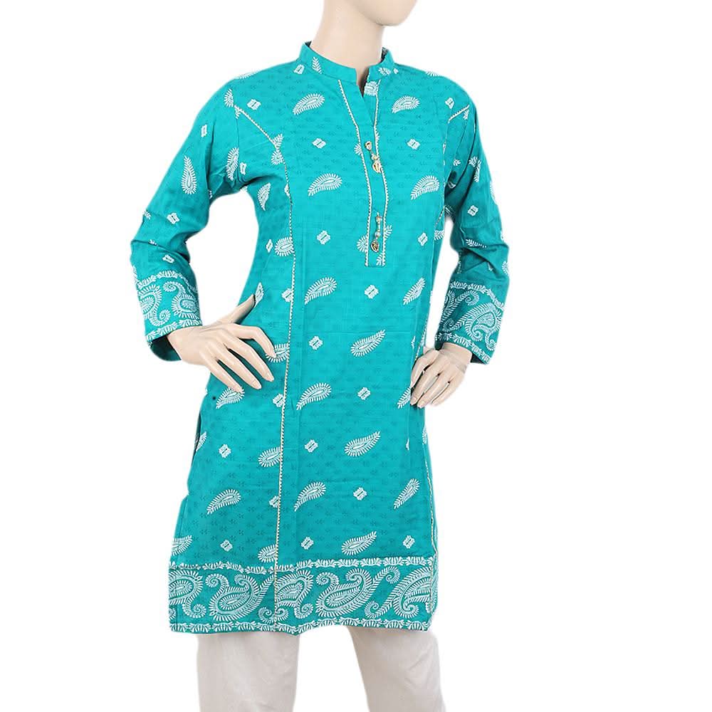 Women's Dobby Printed Kurti -Wqb-5026-H - Green, Women, Ready Kurtis, Chase Value, Chase Value