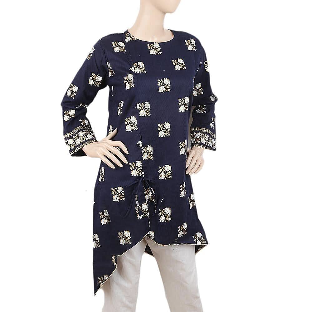 Women's Dobby Printed Kurti -Wqb-5026-D - Navy Blue, Women, Ready Kurtis, Chase Value, Chase Value