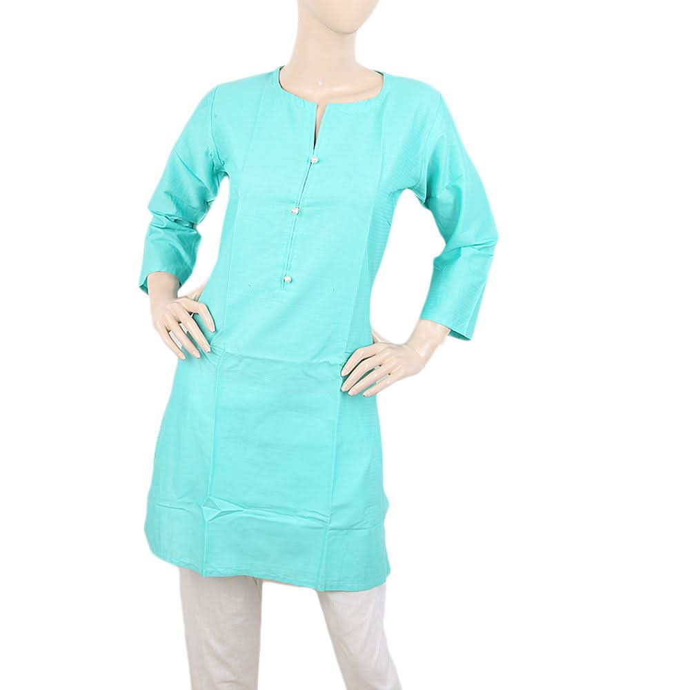 Women's Plain Dobby Kurti -Wqb-5026-M - Cyan, Women, Ready Kurtis, Chase Value, Chase Value