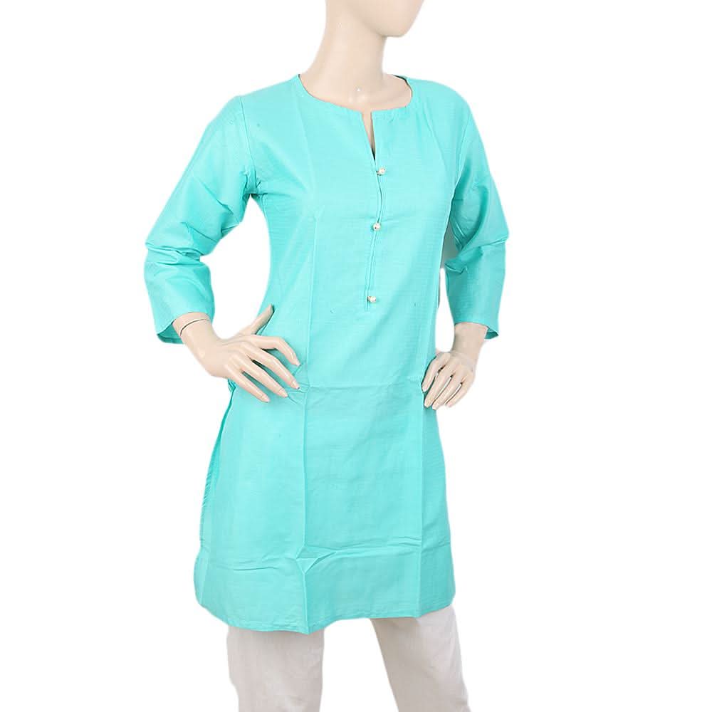 Women's Plain Dobby Kurti -Wqb-5026-M - Cyan, Women, Ready Kurtis, Chase Value, Chase Value