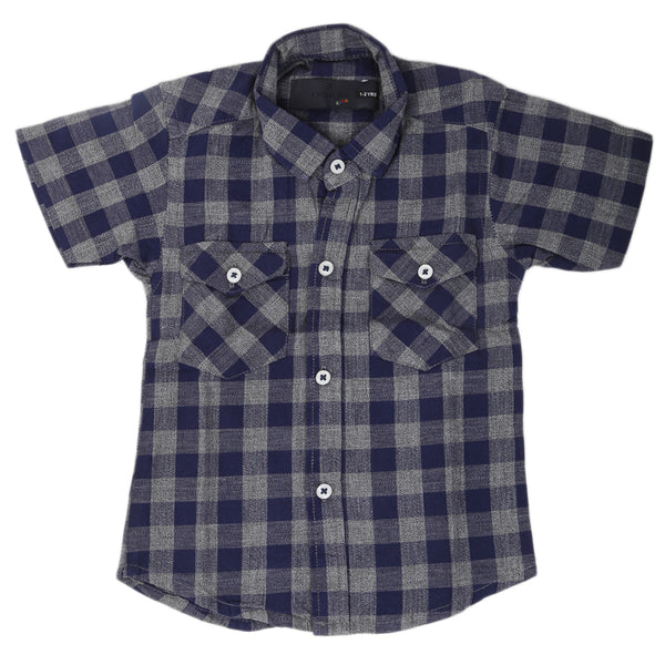 Boys Casual Check Half Sleeves Shirt - Navy Blue, Kids Clothes, Chase Value, Chase Value