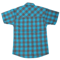 Boys Casual Check Half Sleeves Shirt - Cyan, Kids Clothes, Chase Value, Chase Value