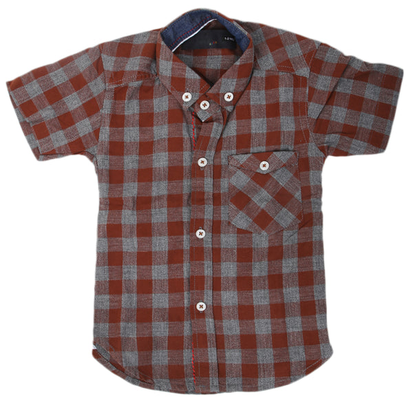 Boys Casual Check Half Sleeves Shirt - Brown, Kids Clothes, Chase Value, Chase Value