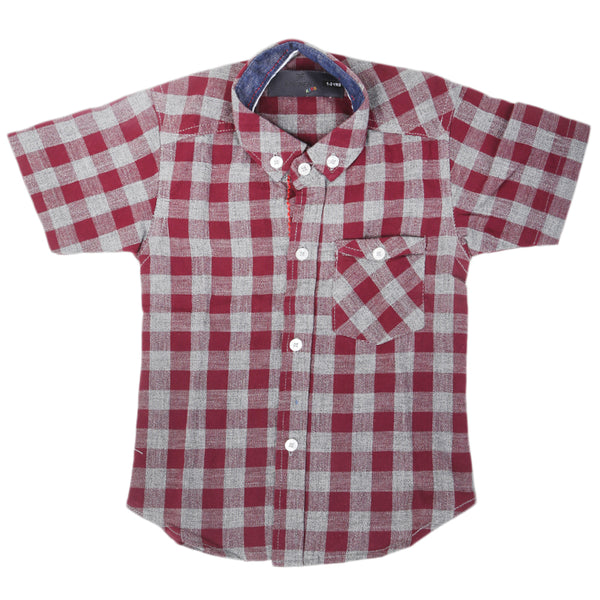 Boys Casual Check Half Sleeves Shirt - Maroon, Kids Clothes, Chase Value, Chase Value