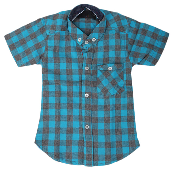 Boys Casual Check Half Sleeves Shirt - Cyan, Kids Clothes, Chase Value, Chase Value
