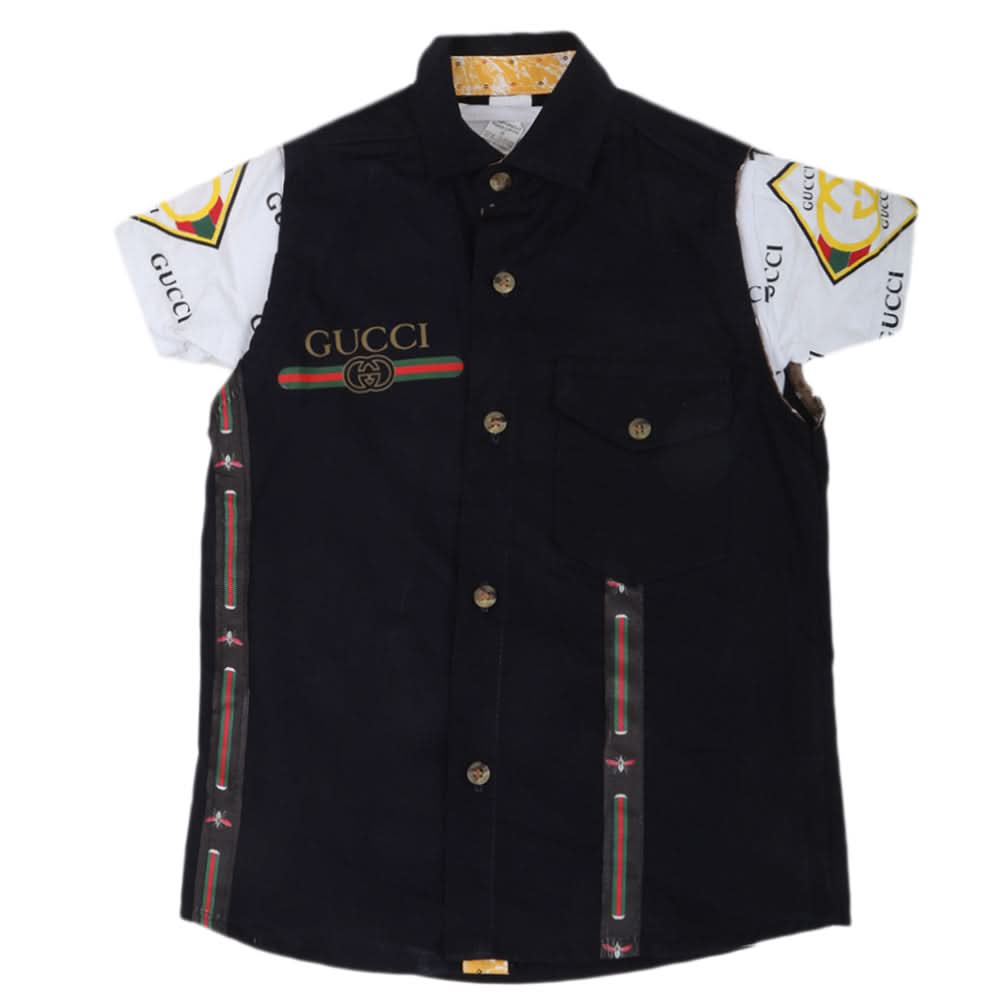 Boys Casual 2 Pcs Half Sleeves Shirt I40 - Black, Kids, Boys Shirts, Chase Value, Chase Value