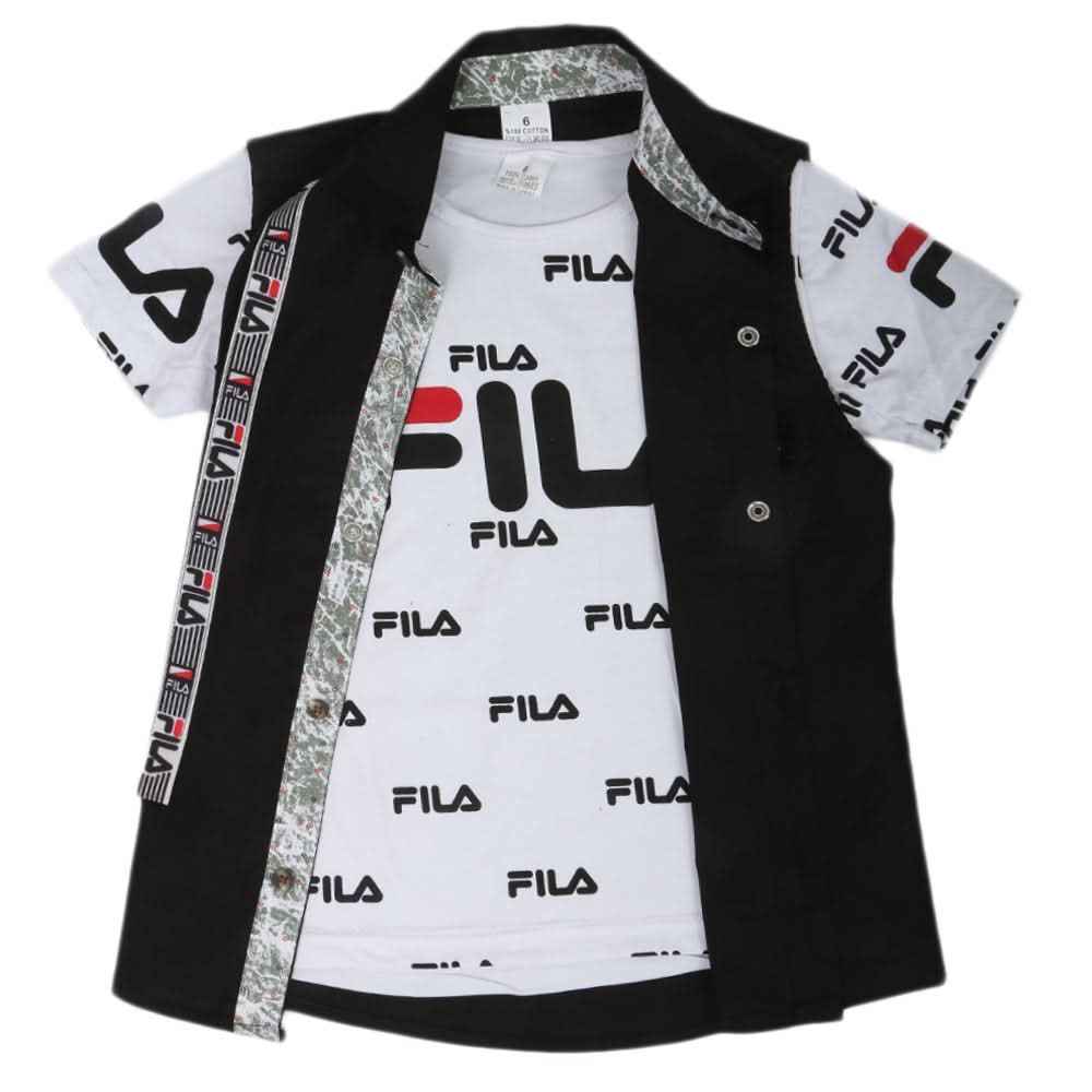 Boys Casual 2 Pcs Half Sleeves Shirt I40 - Black, Kids, Boys Shirts, Chase Value, Chase Value