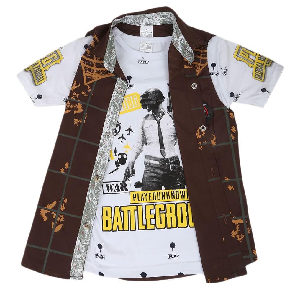 Boys Casual 2 Pcs Half Sleeves Shirt I40 - Coffee, Kids, Boys Shirts, Chase Value, Chase Value