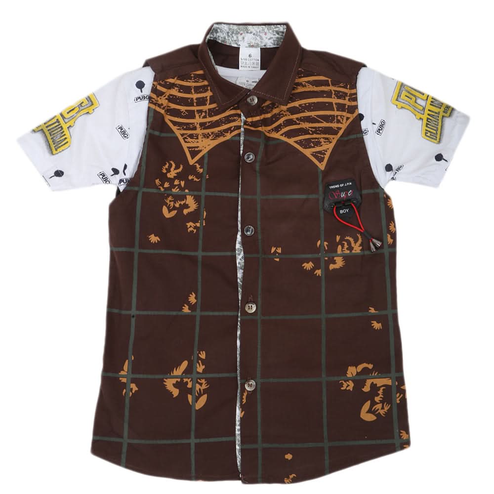 Boys Casual 2 Pcs Half Sleeves Shirt I40 - Coffee, Kids, Boys Shirts, Chase Value, Chase Value