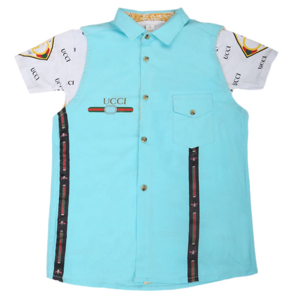 Boys Casual 2 Pcs Half Sleeves Shirt I40 - Cyan, Kids, Boys Shirts, Chase Value, Chase Value