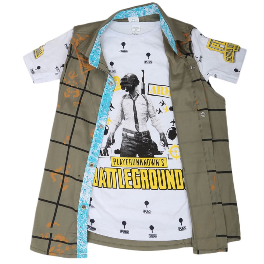 Boys Casual 2 Pcs Half Sleeves Shirt I40 - Green, Kids, Boys Shirts, Chase Value, Chase Value
